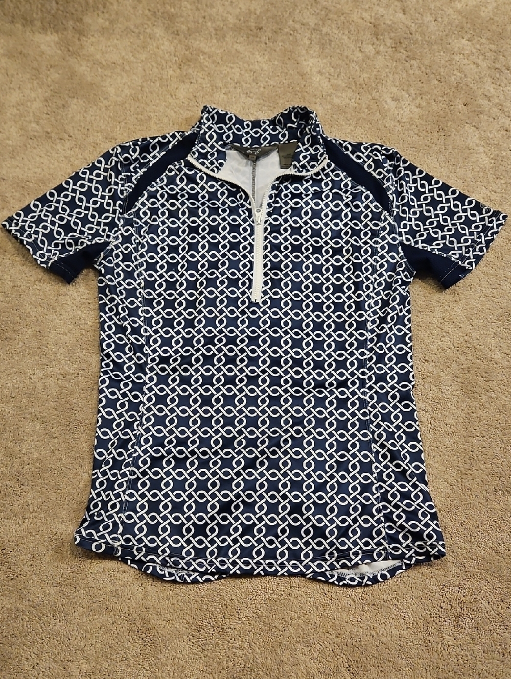 Women's Navy Patterned Short-Sleeve Jersey with White Zip